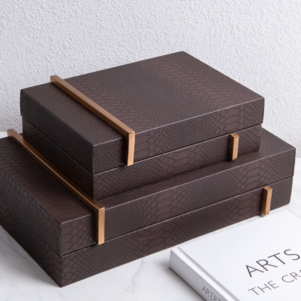 Set of 2 Snake print faux leather jewelry box with attached lid